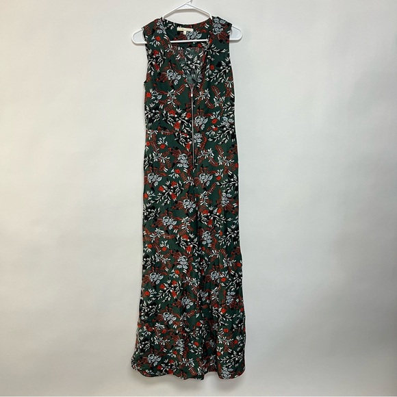 Maje Botanical Floral Print Jumpsuit Zip Front Wide Leg Green Red 38 Medium - Picture 2 of 10